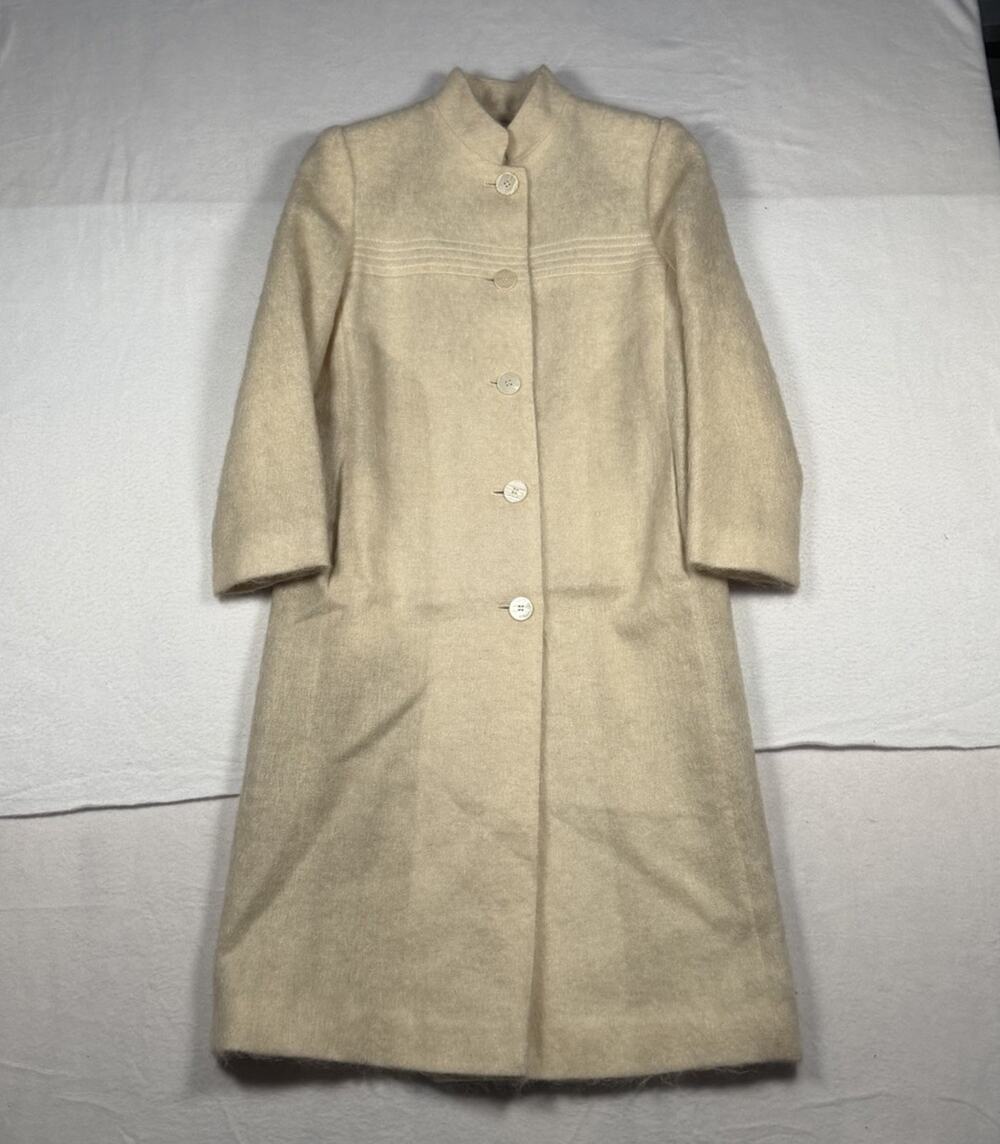 Vintage 60s 70s Lou Fritzel Milwaukee Street Mohair Wool Winter Long Coat Beige
